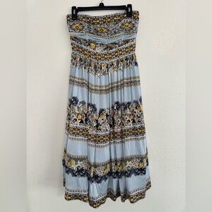 White House Black Market Strapless Dress in Blue and Yellow